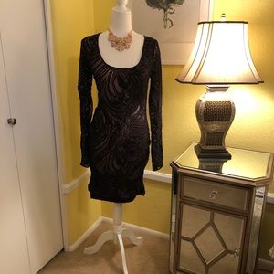 BCBGMaxazria NWT black lace ruched dress size L